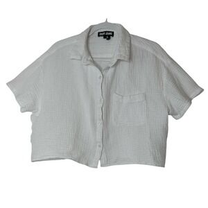 DKNY Jeans Top Shirt  Women's Large White  Short Sleeve Gauze Camp Beach Summer‎